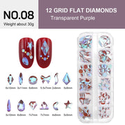 12 Grids Flat Diamonds Rhinestones 08 Transparent Purple - DTK Nail Supply