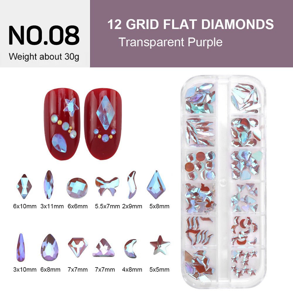 12 Grids Flat Diamonds Rhinestones 08 Transparent Purple - DTK Nail Supply