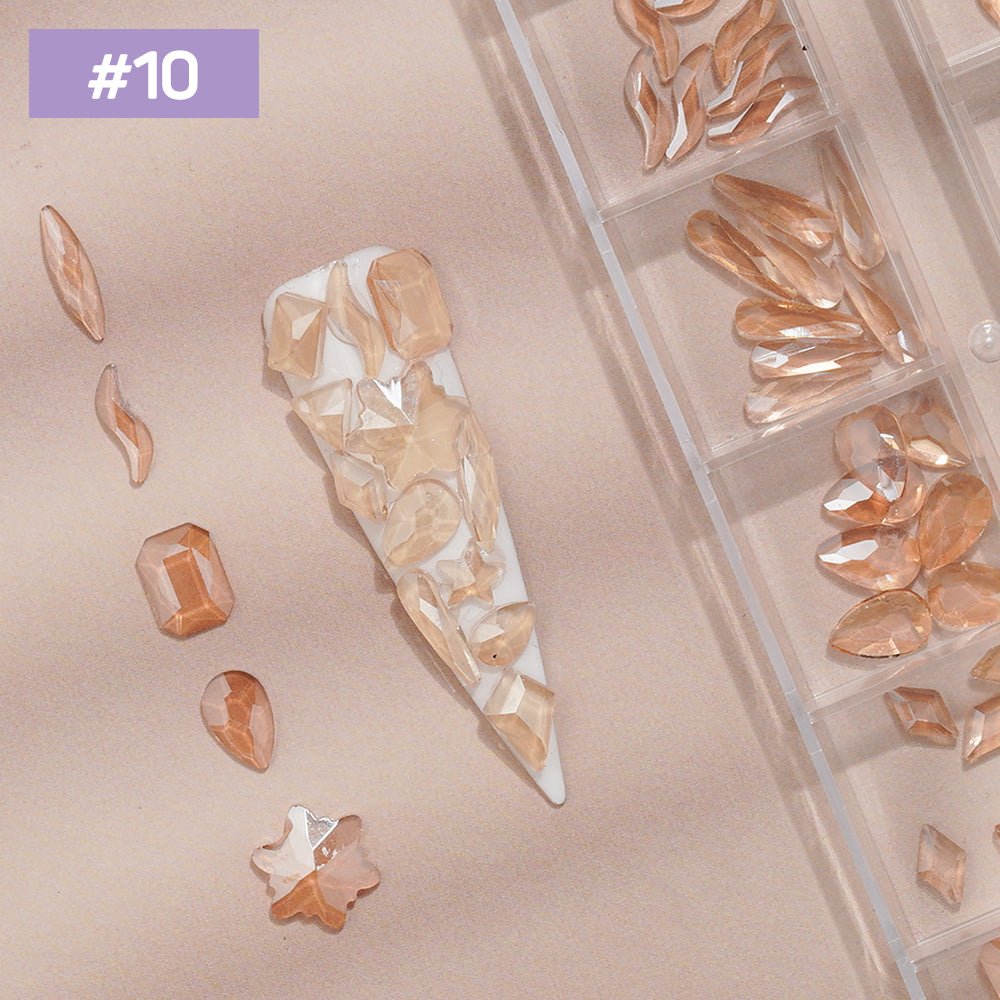 12 Grids Flat Diamonds Rhinestones 10 Transparent Champagne - DTK Nail Supply