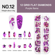 12 Grids Flat Diamonds Rhinestones 12 Purple Flame - DTK Nail Supply