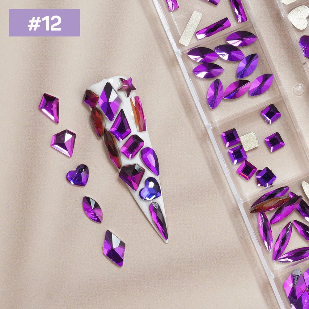 12 Grids Flat Diamonds Rhinestones 12 Purple Flame - DTK Nail Supply