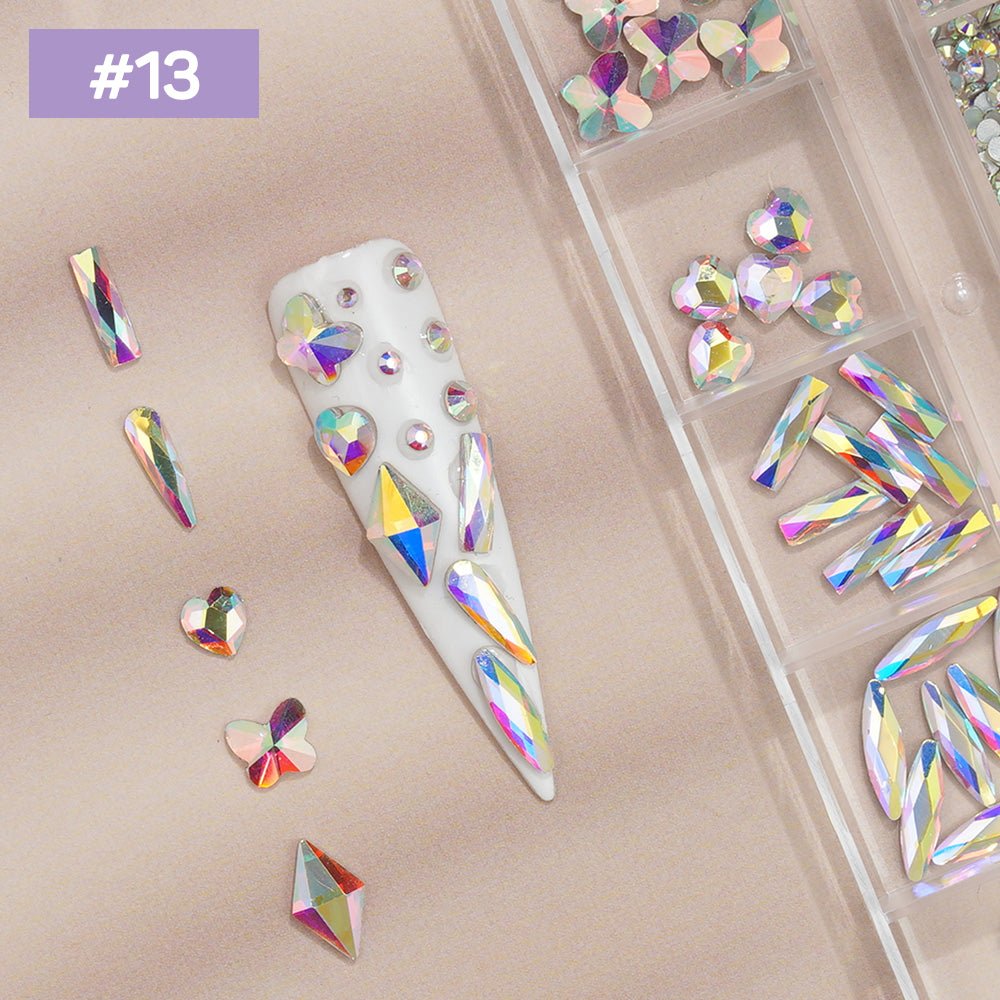 12 Grids Flat Diamonds Rhinestones 13 White AB - DTK Nail Supply