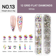 12 Grids Flat Diamonds Rhinestones 13 White AB - DTK Nail Supply