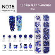 12 Grids Flat Diamonds Rhinestones 15 Blue - DTK Nail Supply