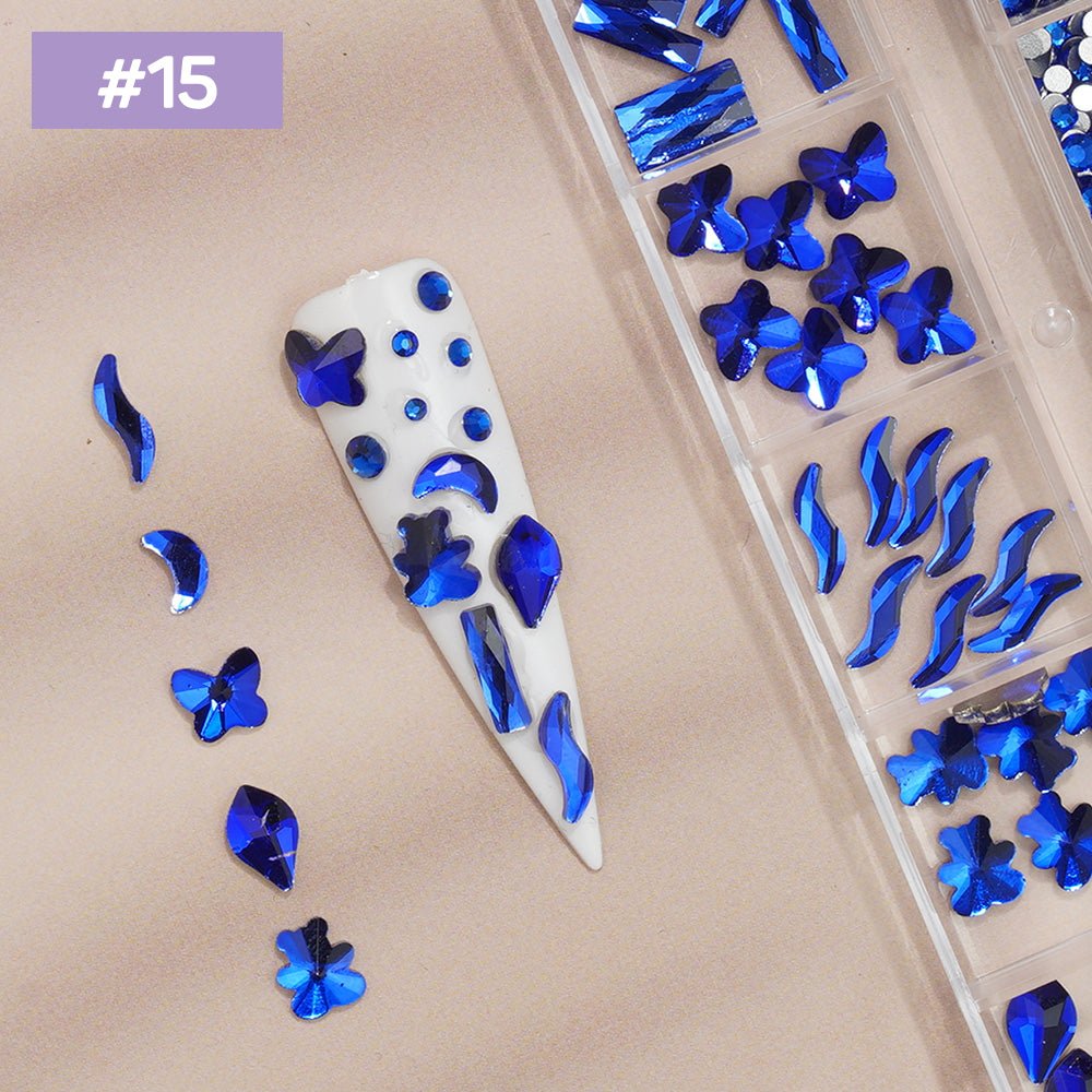 12 Grids Flat Diamonds Rhinestones 15 Blue - DTK Nail Supply