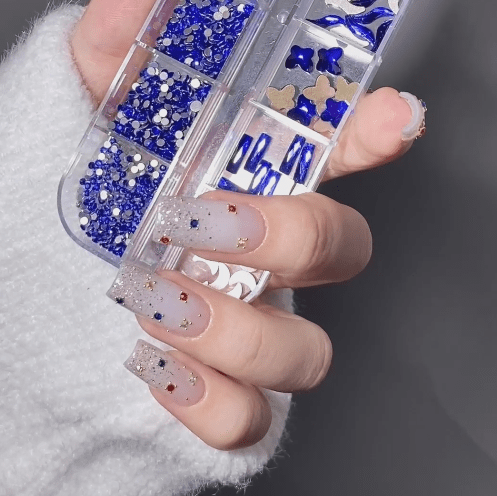 12 Grids Flat Diamonds Rhinestones 15 Blue - DTK Nail Supply