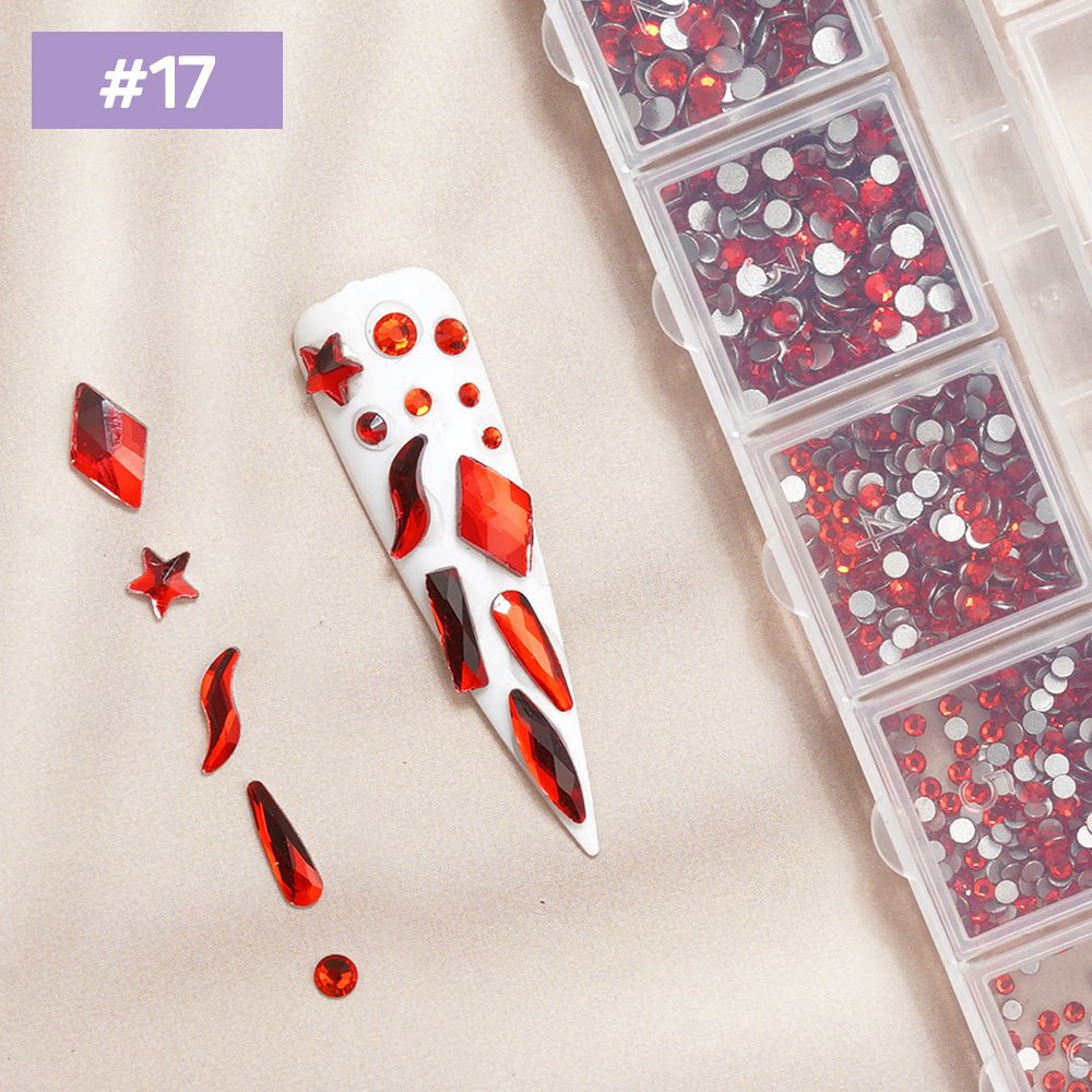 12 Grids Flat Diamonds Rhinestones 17 Red - DTK Nail Supply