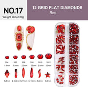 12 Grids Flat Diamonds Rhinestones 17 Red - DTK Nail Supply