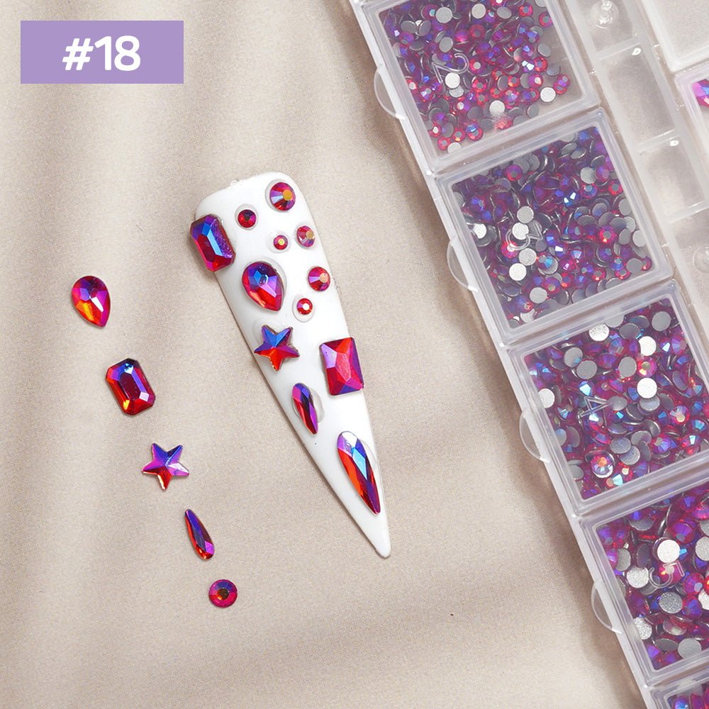 12 Grids Flat Diamonds Rhinestones 18 Red AB - DTK Nail Supply