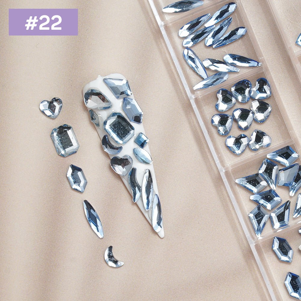 12 Grids Flat Diamonds Rhinestones 22 Light Blue - DTK Nail Supply
