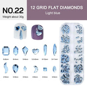 12 Grids Flat Diamonds Rhinestones 22 Light Blue - DTK Nail Supply