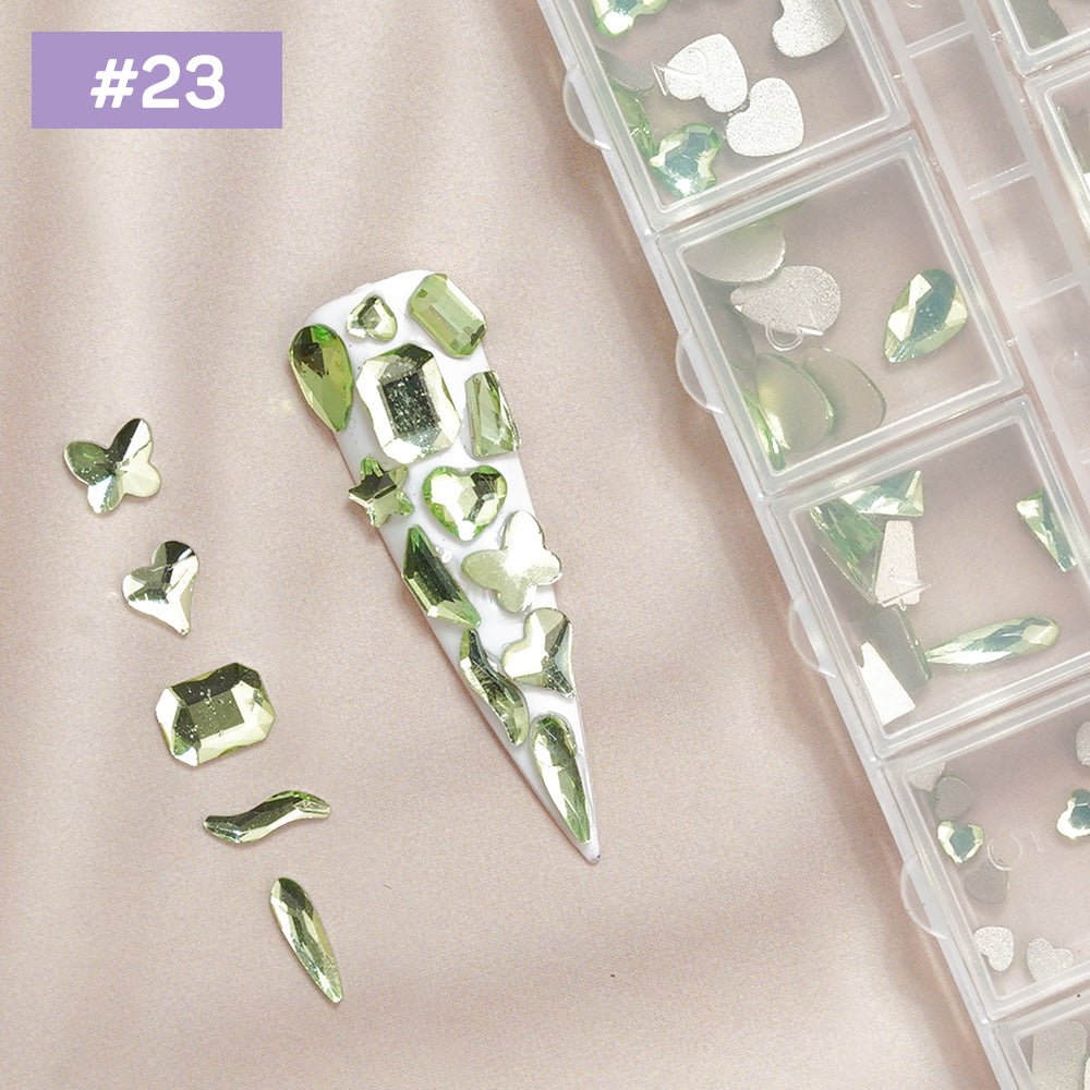 12 Grids Flat Diamonds Rhinestones 23 Light Green - DTK Nail Supply