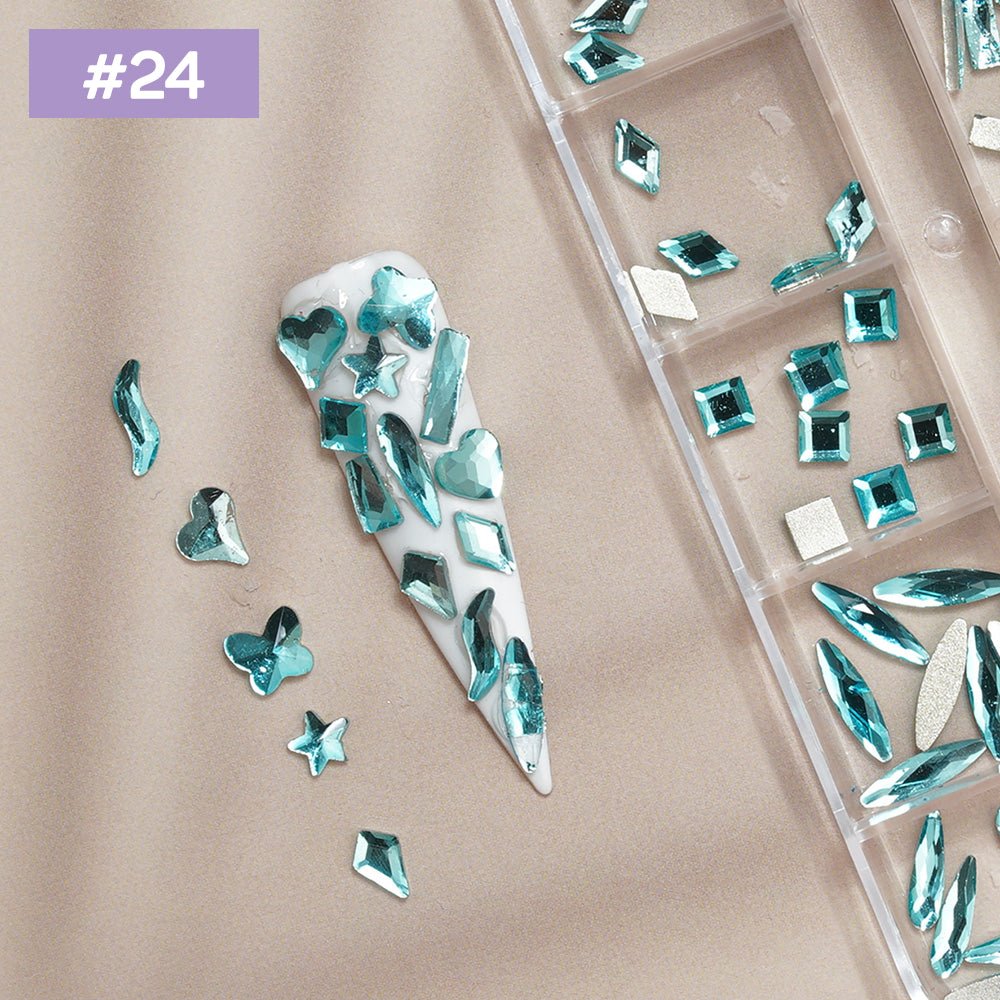 12 Grids Flat Diamonds Rhinestones 24 Lake Blue - DTK Nail Supply