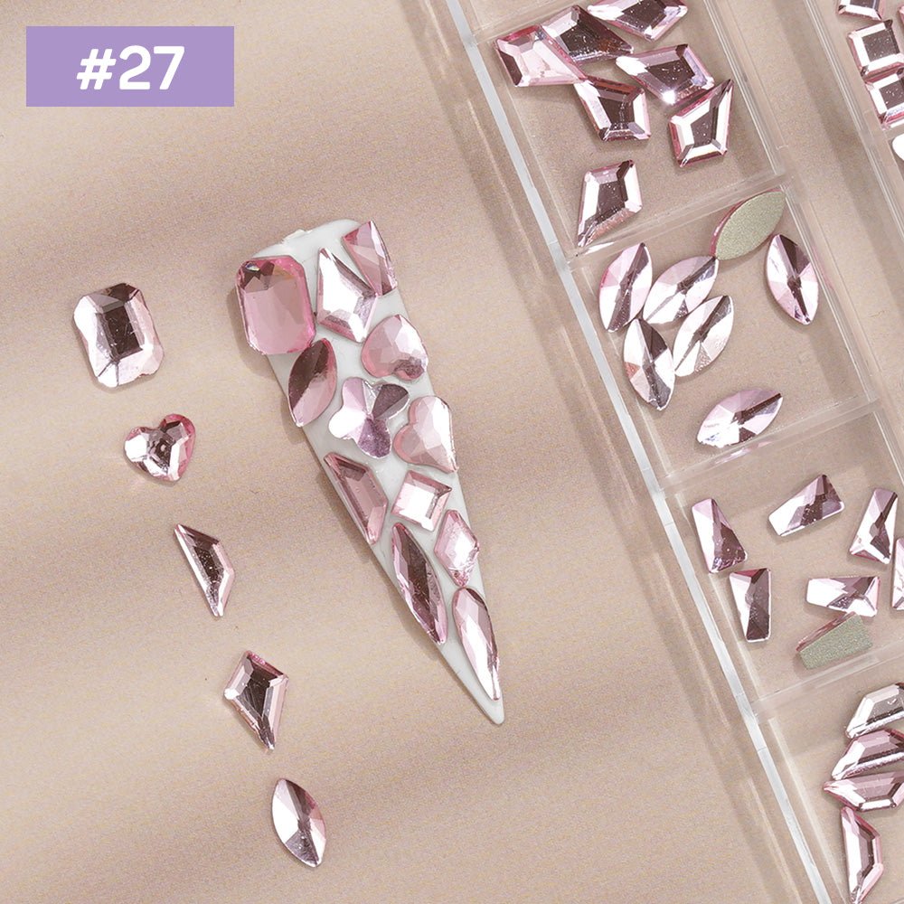 12 Grids Flat Diamonds Rhinestones 27 Pink - DTK Nail Supply