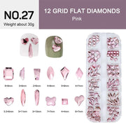 12 Grids Flat Diamonds Rhinestones 27 Pink - DTK Nail Supply