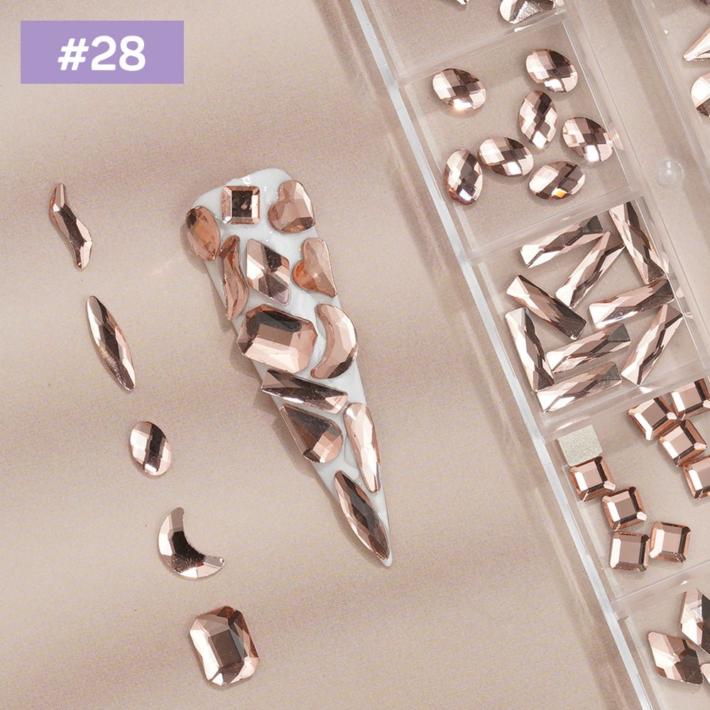 12 Grids Flat Diamonds Rhinestones 28 Rose - DTK Nail Supply