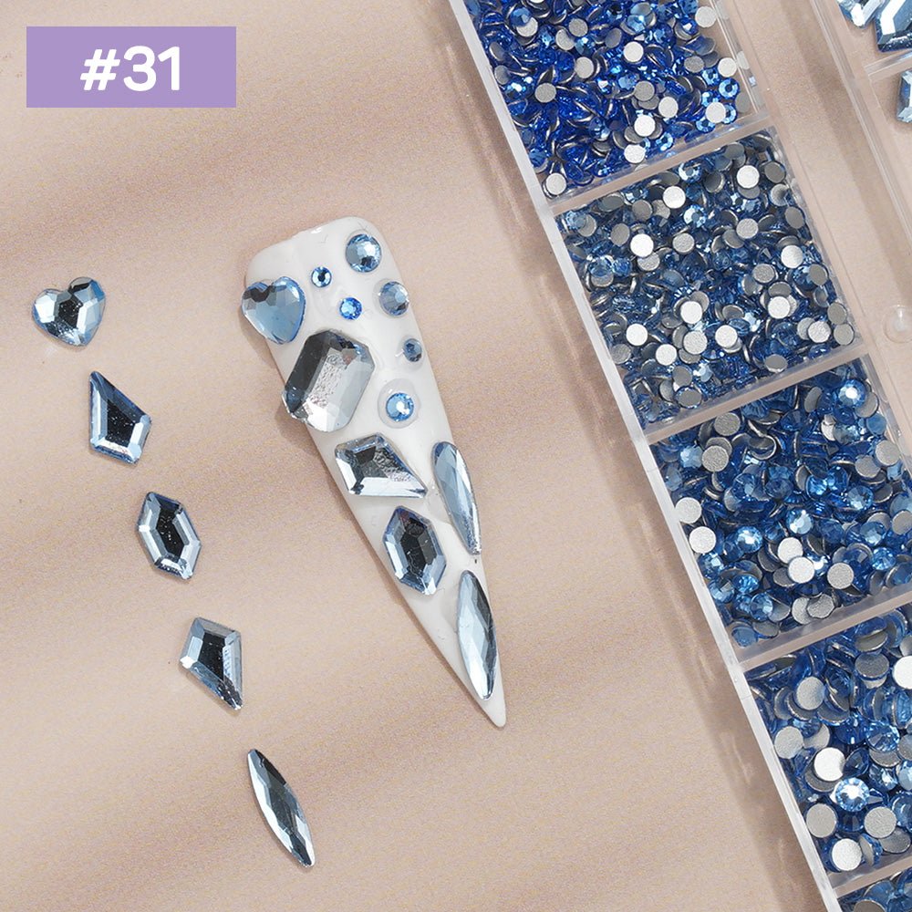 12 Grids Flat Diamonds Rhinestones 31 Light Blue - DTK Nail Supply