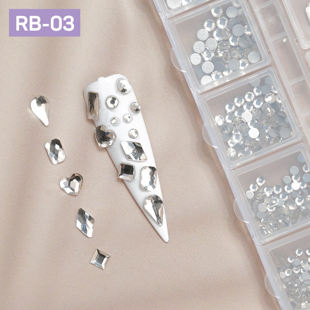 12 Grids Flatback Rhinestones RB - 03 Clear - DTK Nail Supply
