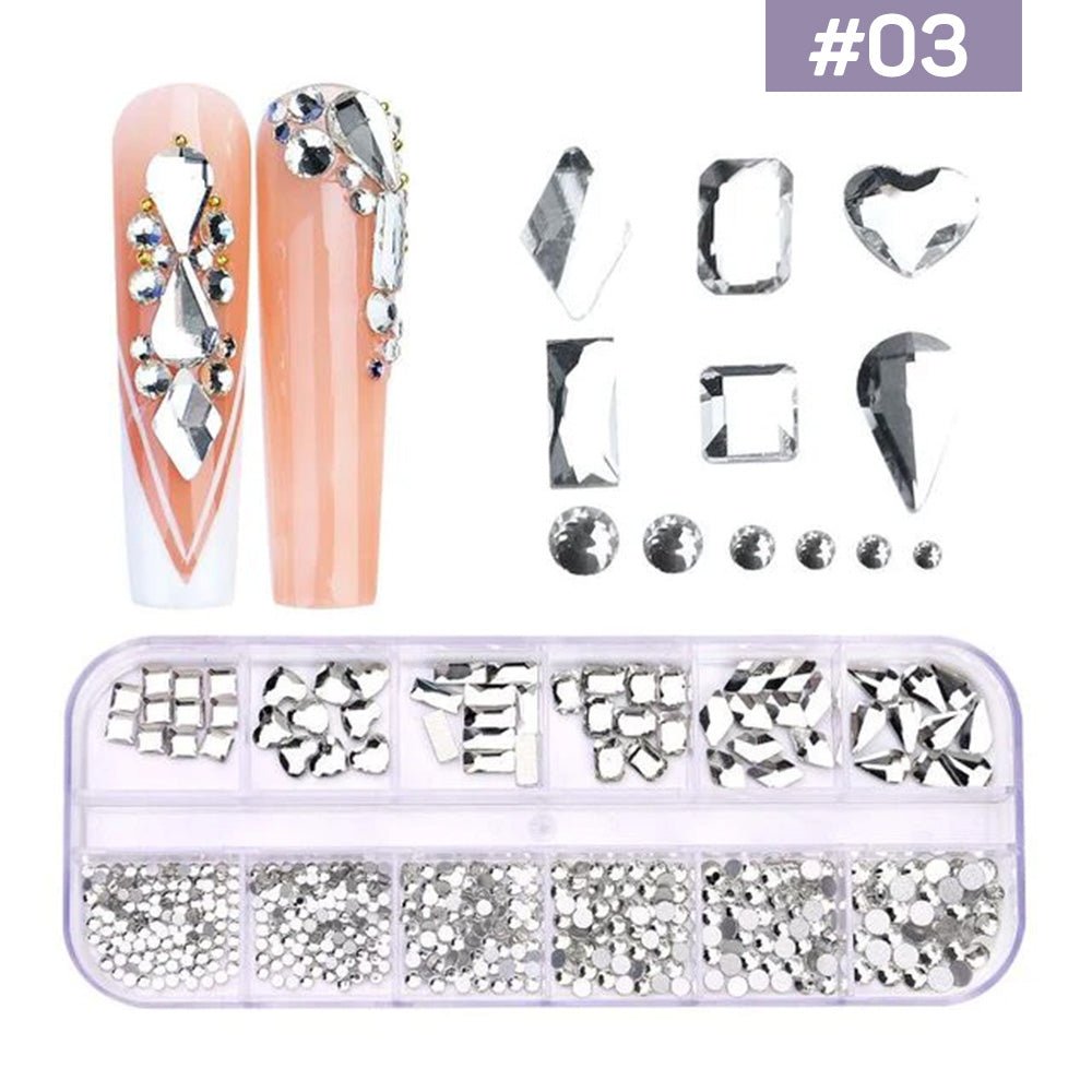 12 Grids Flatback Rhinestones RB - 03 Clear - DTK Nail Supply