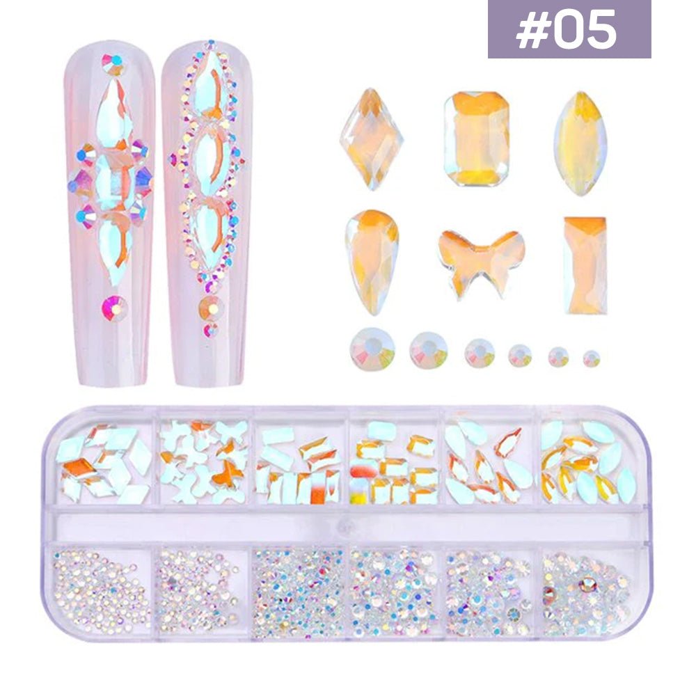 12 Grids Flatback Rhinestones RB - 05 Aurora AB - DTK Nail Supply