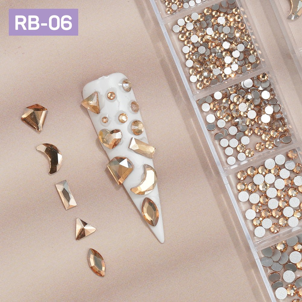12 Grids Flatback Rhinestones RB - 06 Champagne - DTK Nail Supply