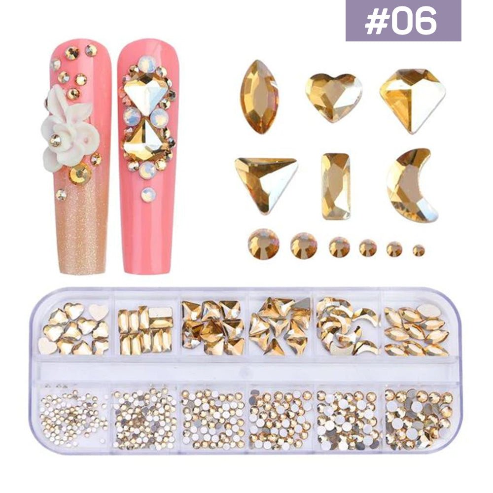 12 Grids Flatback Rhinestones RB - 06 Champagne - DTK Nail Supply