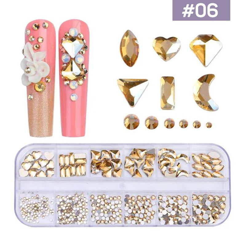 12 Grids Flatback Rhinestones RB - 06 Champagne - DTK Nail Supply