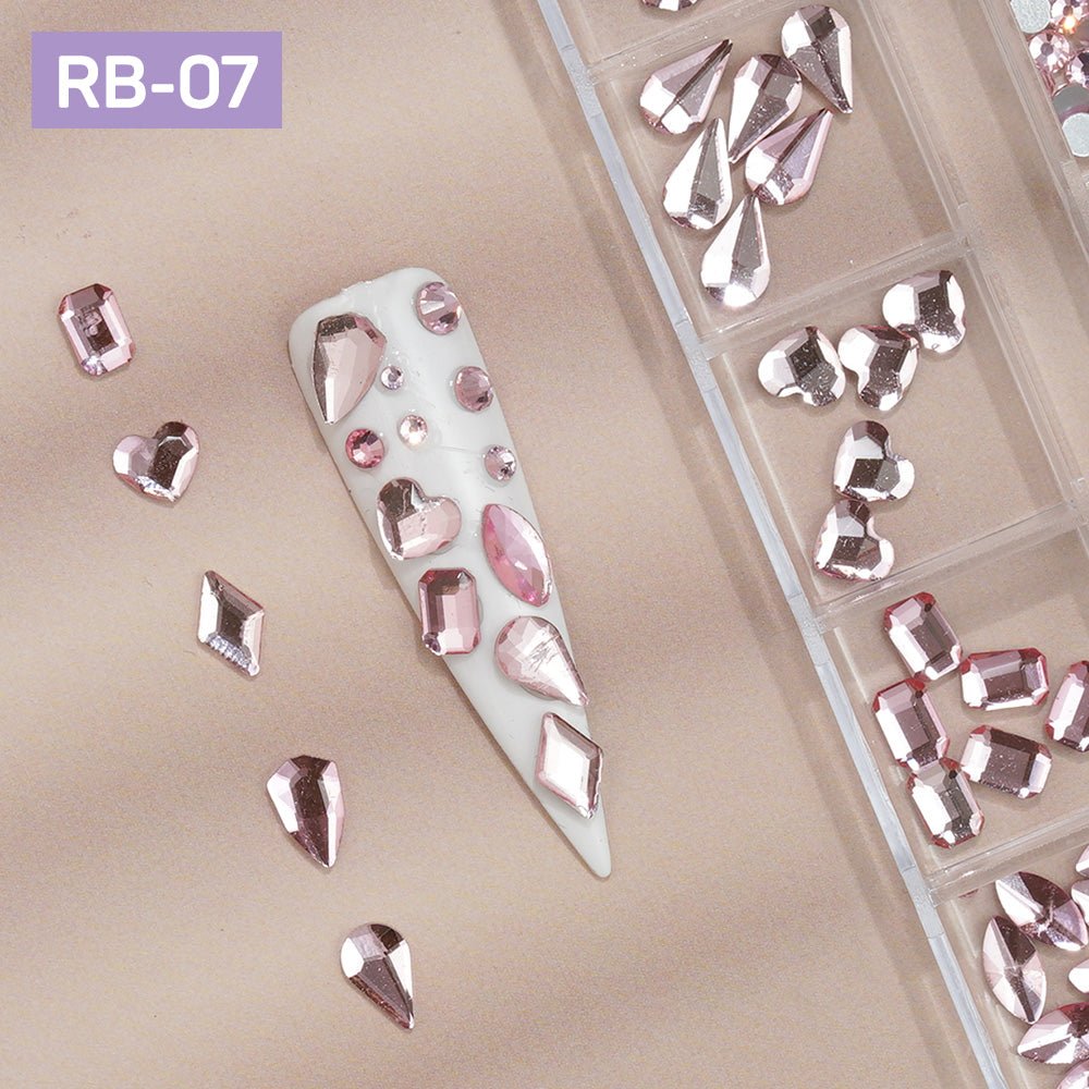 12 Grids Flatback Rhinestones RB - 07 Pink - DTK Nail Supply