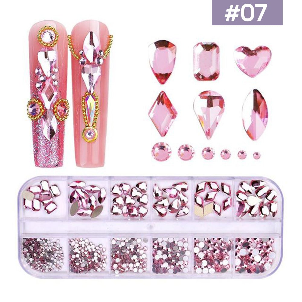12 Grids Flatback Rhinestones RB - 07 Pink - DTK Nail Supply