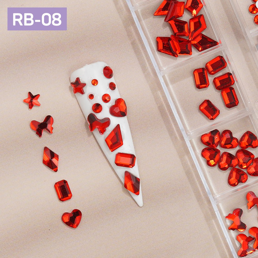 12 Grids Flatback Rhinestones RB - 08 Red - DTK Nail Supply