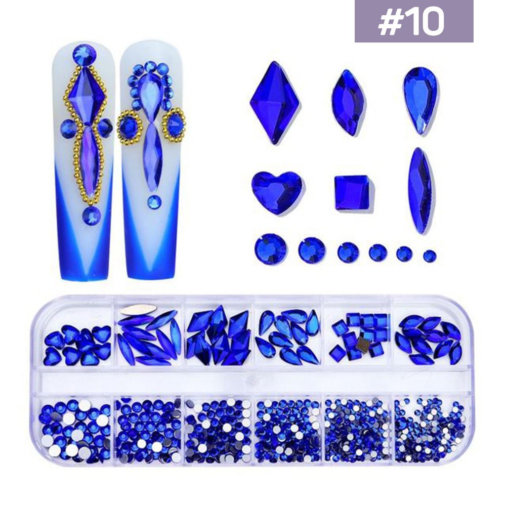12 Grids Flatback Rhinestones RB - 10 Sapphire - DTK Nail Supply