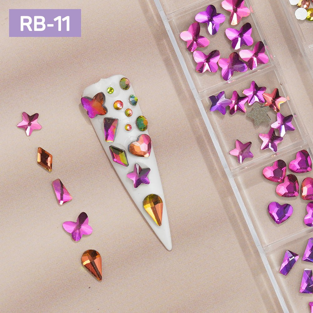 12 Grids Flatback Rhinestones RB - 11 Flame AB - DTK Nail Supply