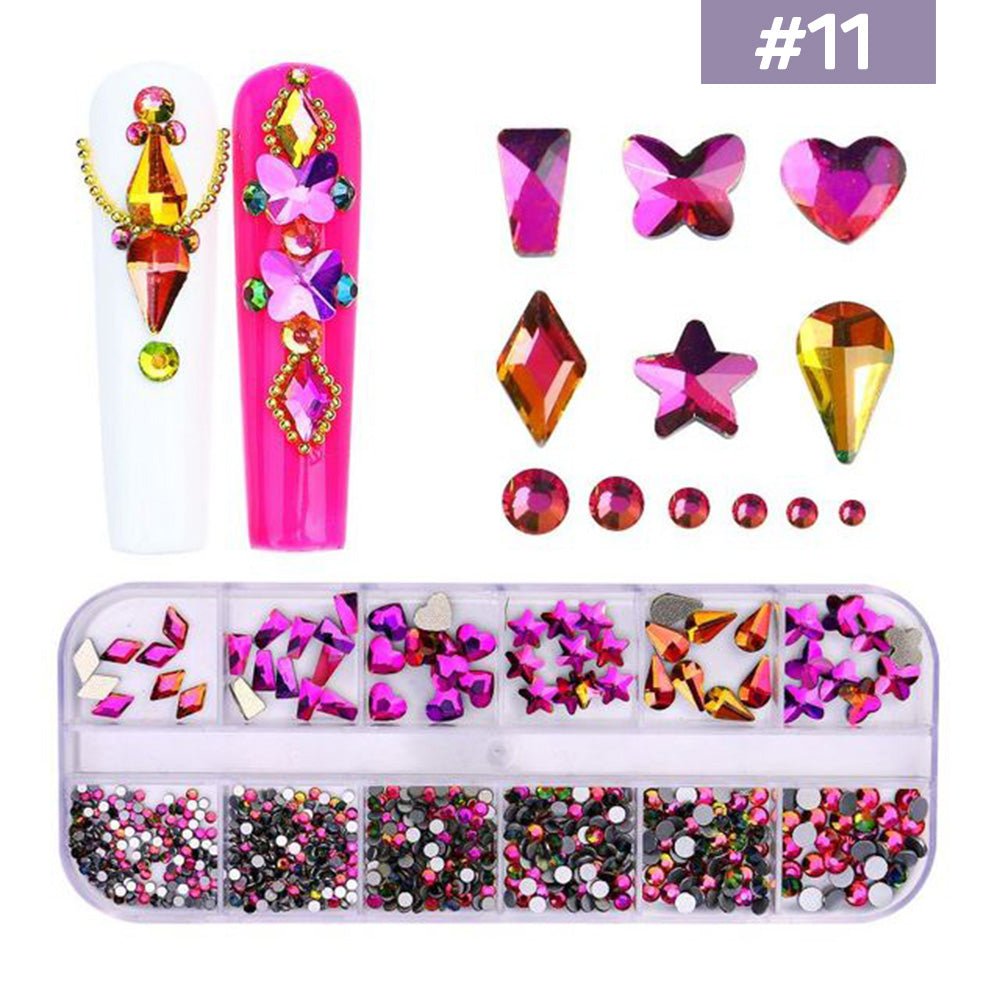 12 Grids Flatback Rhinestones RB - 11 Flame AB - DTK Nail Supply