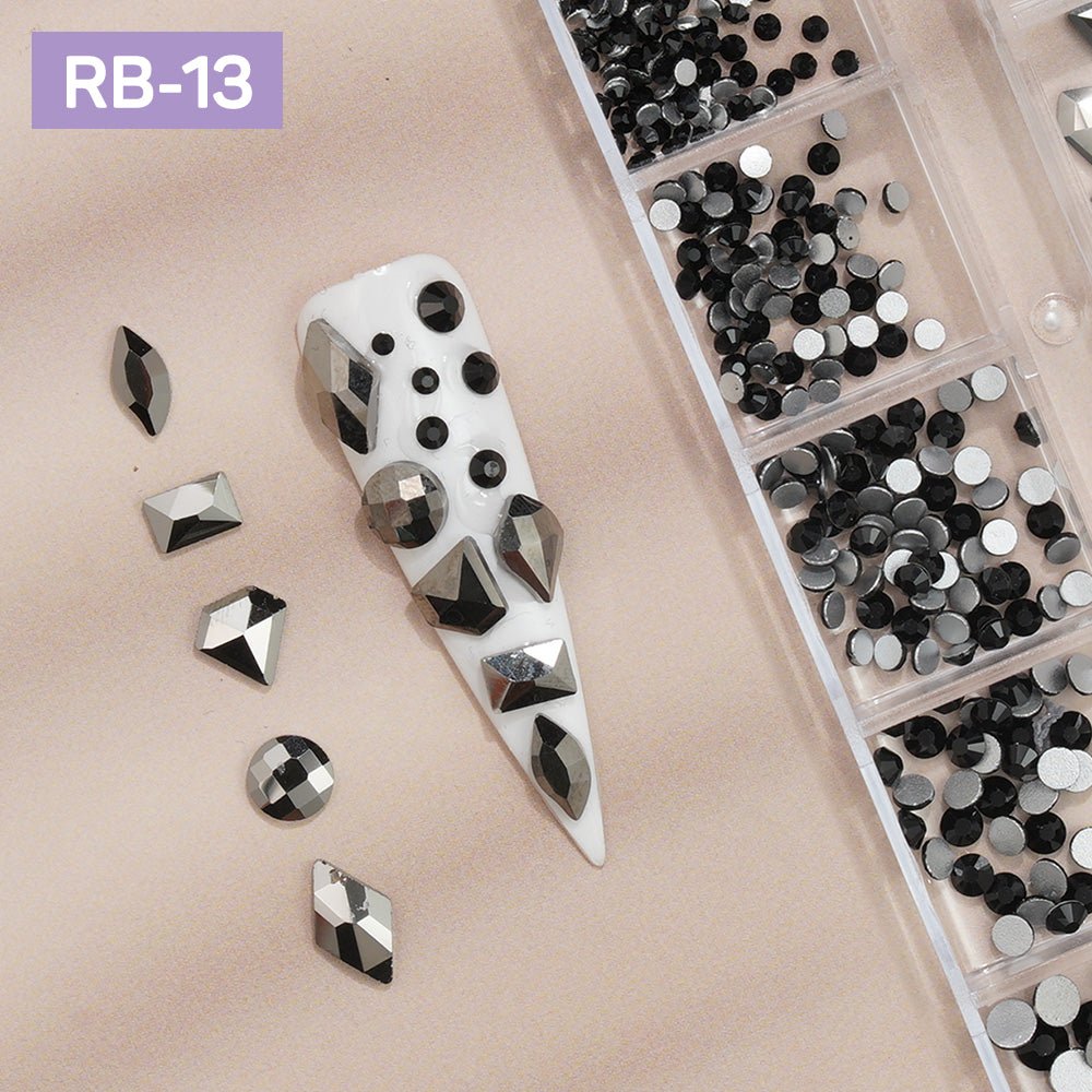 12 Grids Flatback Rhinestones RB - 13 Mine Black - DTK Nail Supply