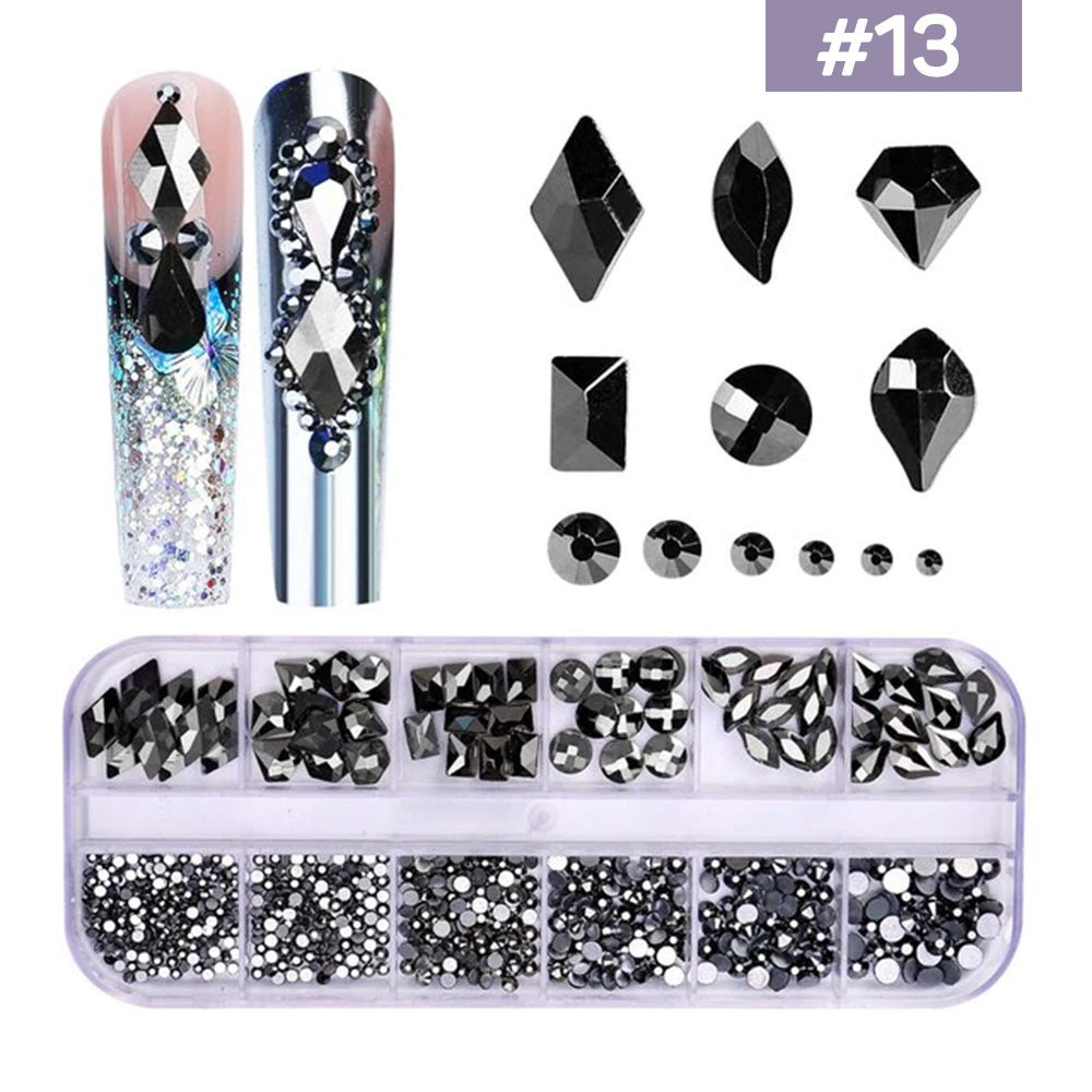 12 Grids Flatback Rhinestones RB - 13 Mine Black - DTK Nail Supply