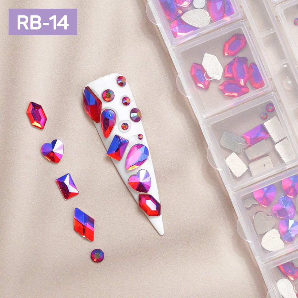 12 Grids Flatback Rhinestones RB - 14 Rose AB - DTK Nail Supply