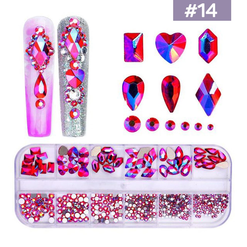 12 Grids Flatback Rhinestones RB - 14 Rose AB - DTK Nail Supply