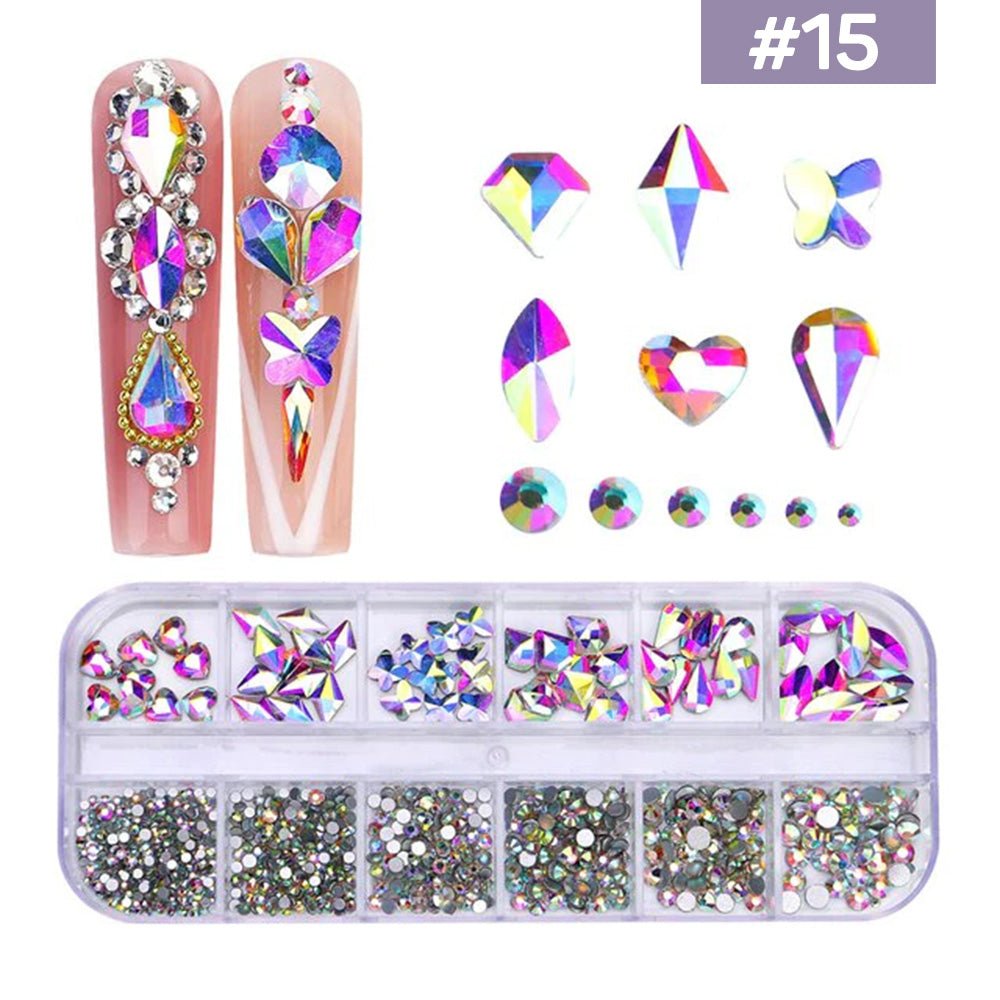 12 Grids Flatback Rhinestones RB - 15 AB - DTK Nail Supply