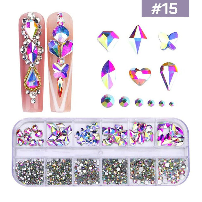 12 Grids Flatback Rhinestones RB - 15 AB - DTK Nail Supply