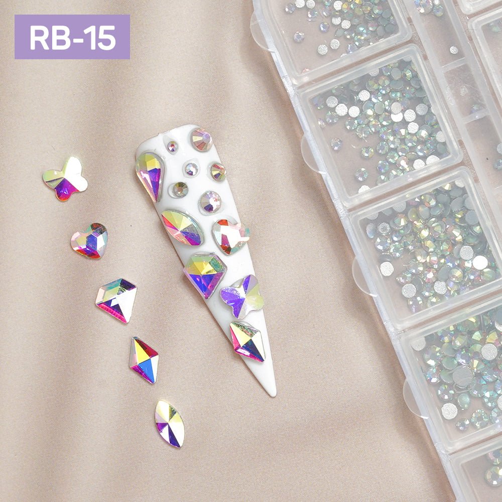 12 Grids Flatback Rhinestones RB - 15 AB - DTK Nail Supply
