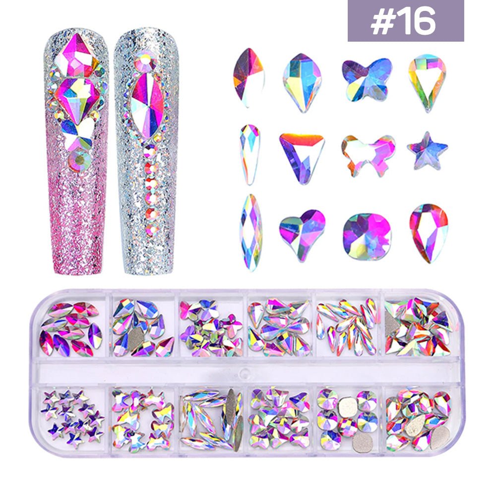 12 Grids Flatback Rhinestones RB - 16 AB - DTK Nail Supply