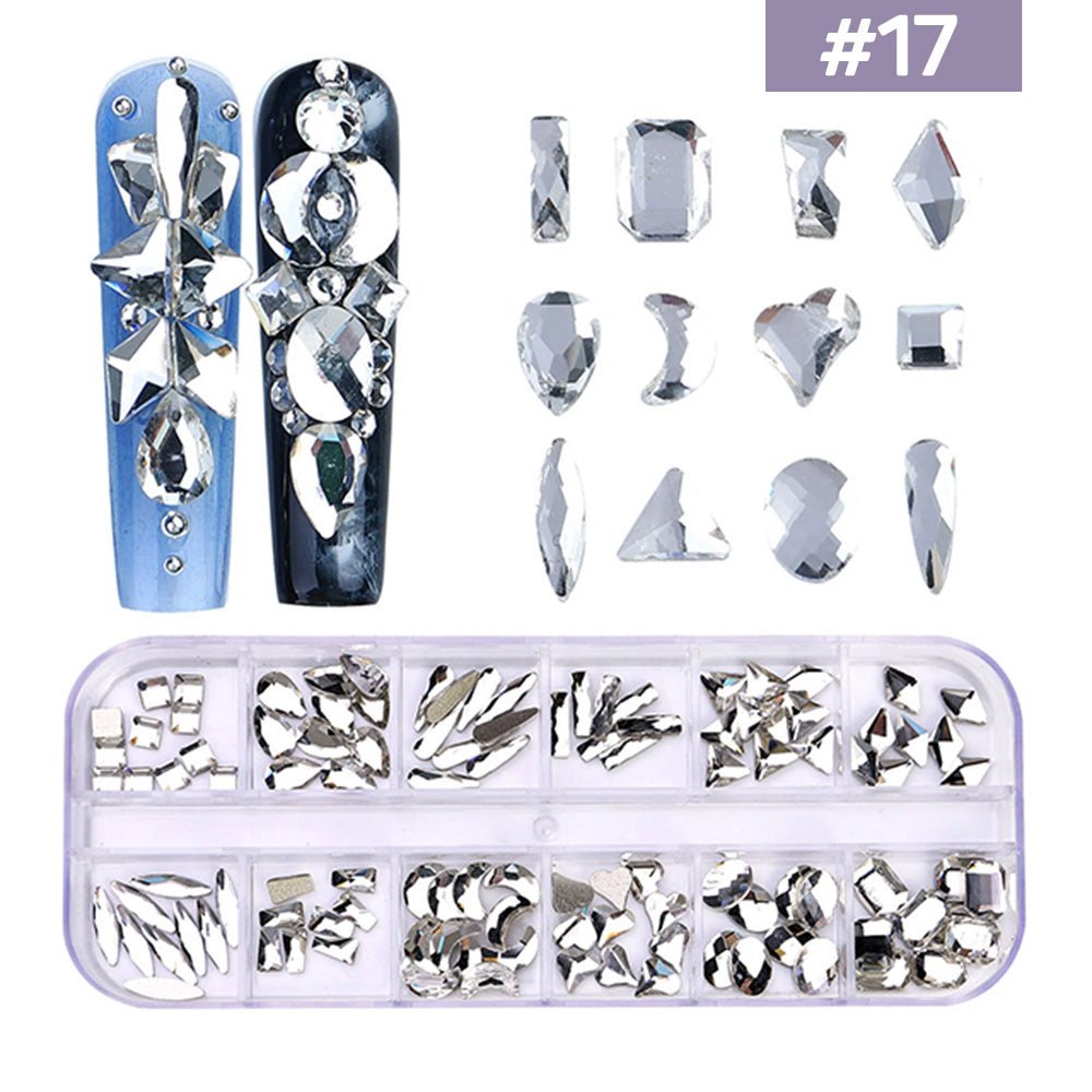 12 Grids Flatback Rhinestones RB - 17 Clear - DTK Nail Supply