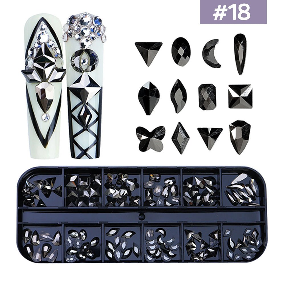 12 Grids Flatback Rhinestones RB - 18 Mine Black - DTK Nail Supply