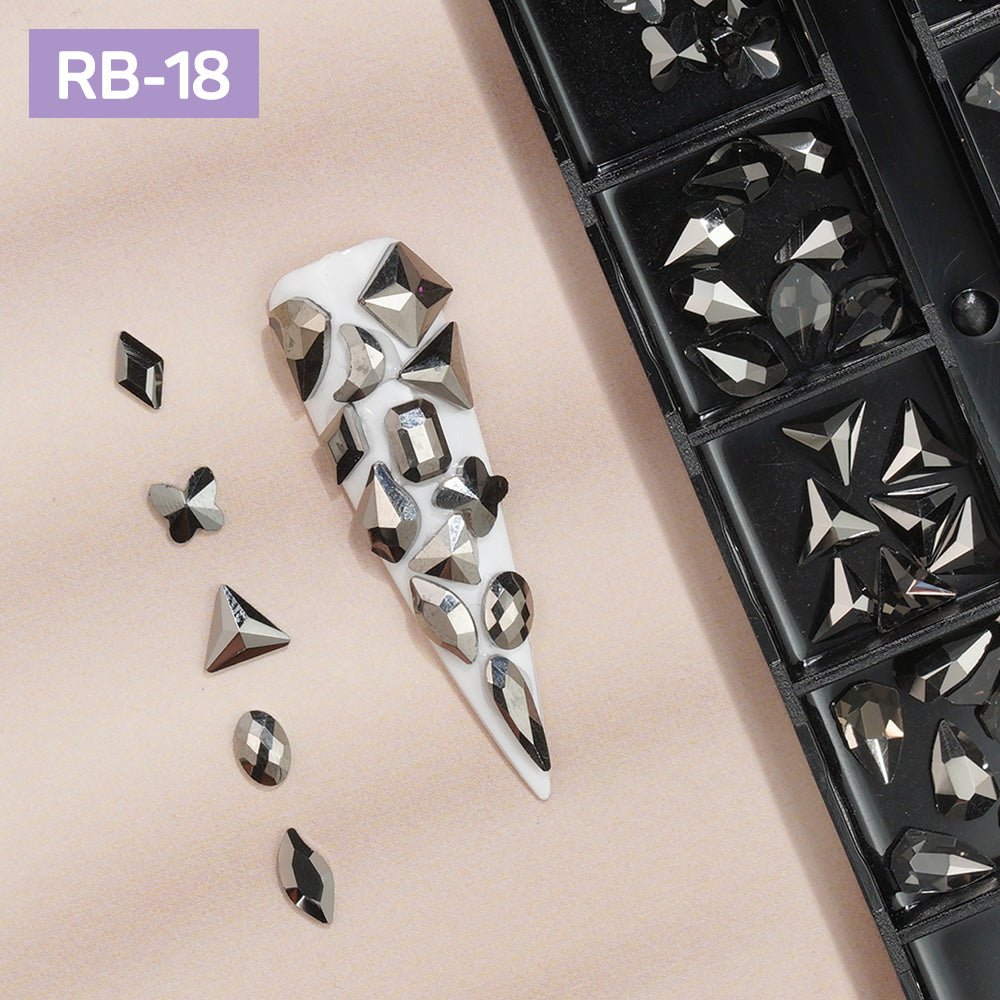 12 Grids Flatback Rhinestones RB - 18 Mine Black - DTK Nail Supply