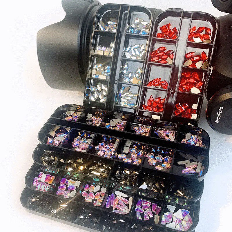 12 Grids Flatback Rhinestones RB - 19 Red - DTK Nail Supply