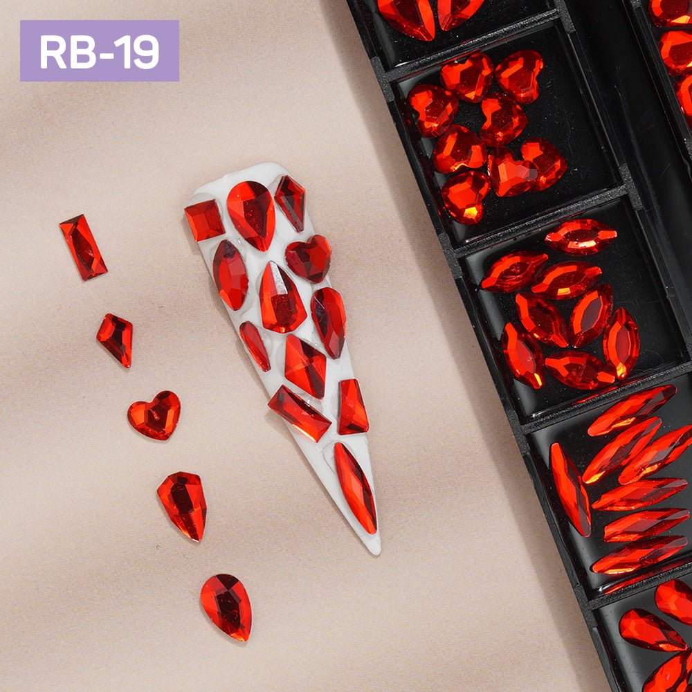 12 Grids Flatback Rhinestones RB - 19 Red - DTK Nail Supply