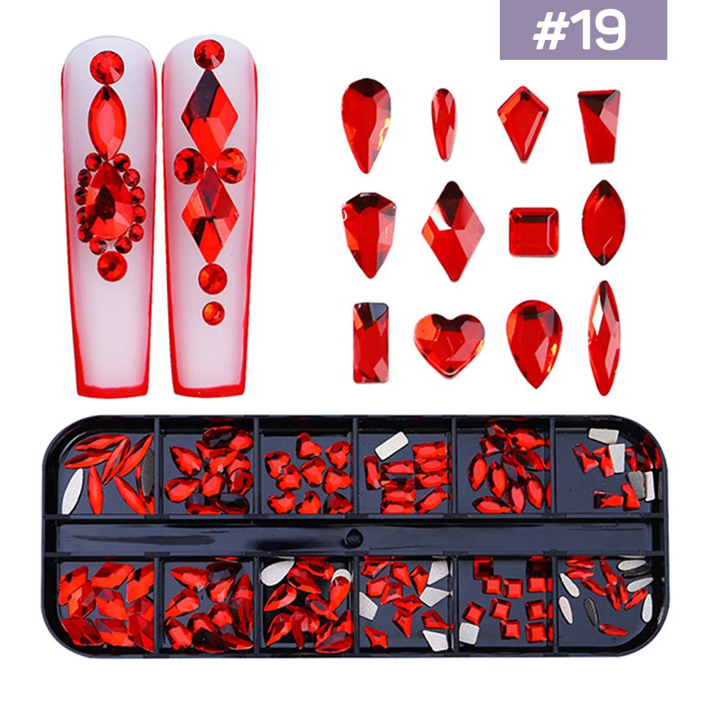 12 Grids Flatback Rhinestones RB - 19 Red - DTK Nail Supply