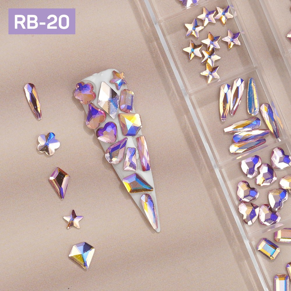 12 Grids Flatback Rhinestones RB - 20 Pink AB - DTK Nail Supply