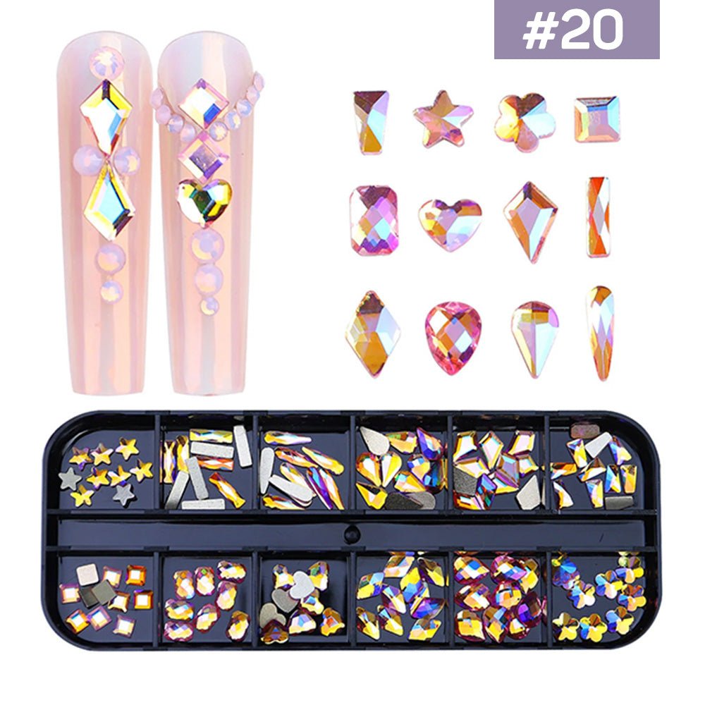 12 Grids Flatback Rhinestones RB - 20 Pink AB - DTK Nail Supply