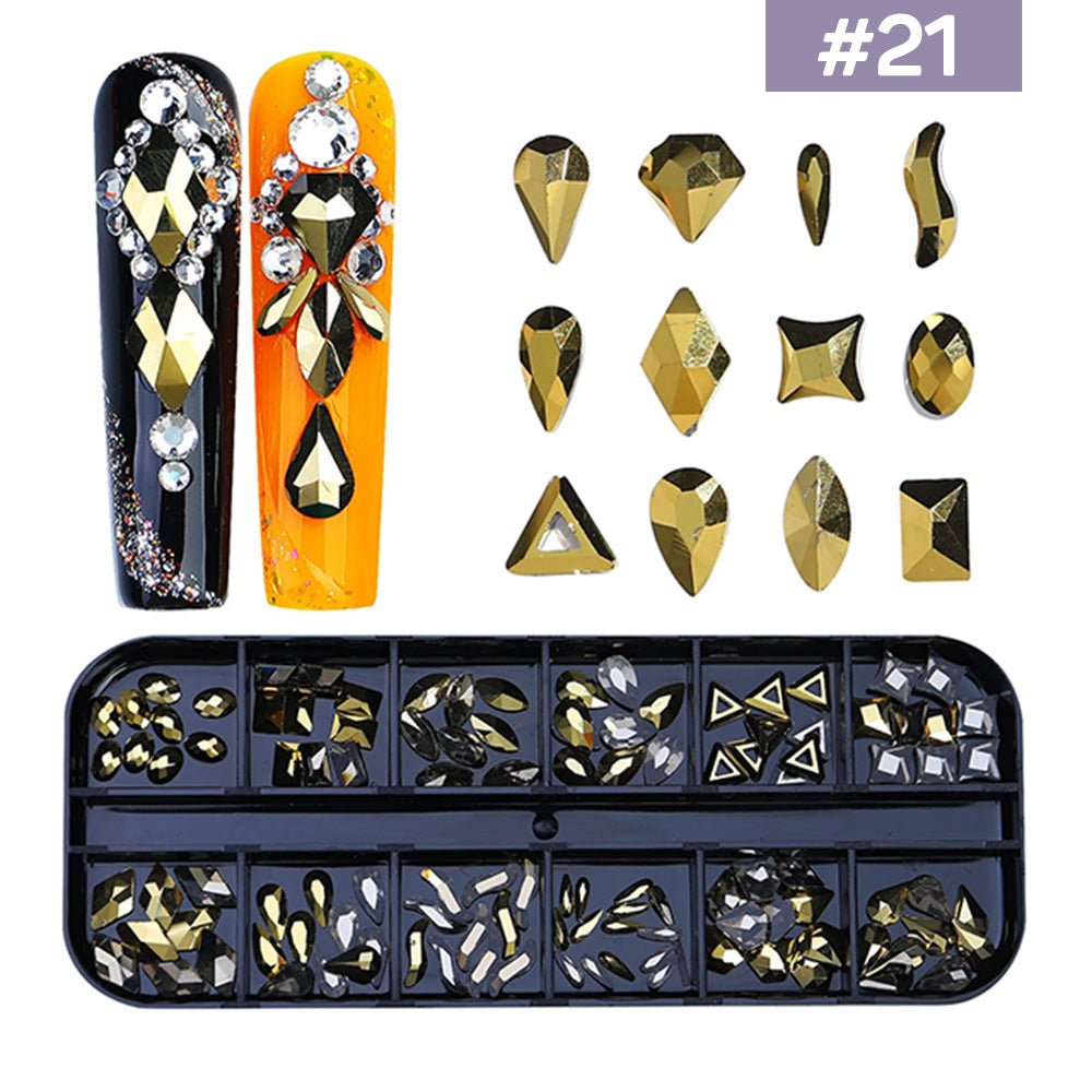 12 Grids Flatback Rhinestones RB - 21 Mine Gold - DTK Nail Supply